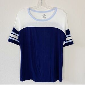 Pink Rose Tee Blue White Size S